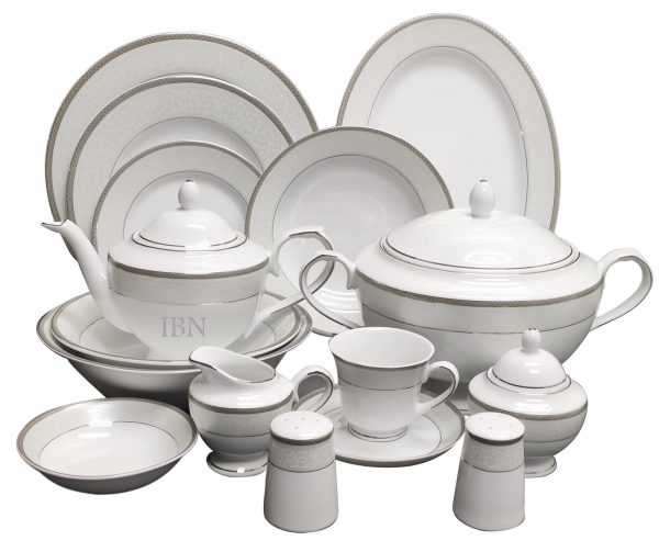 Porcelain Ceramic Dinner Set 60 Pecs. Davide Platino Product Code 14245A