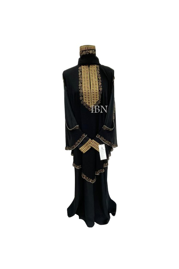 Black with Golden Back Borkha For Women