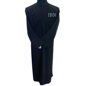 Long Sleeve Solid Black Thobe Front Bottom