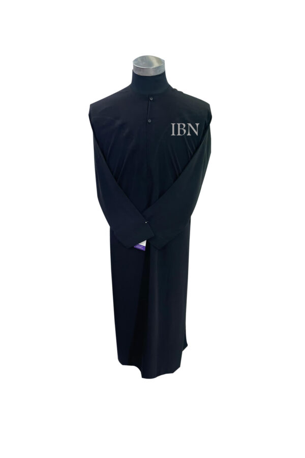 Long Sleeve Solid Black Thobe Front Bottom