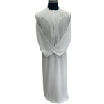 Long Sleeve Solid White Thobe Front Bottom Laces