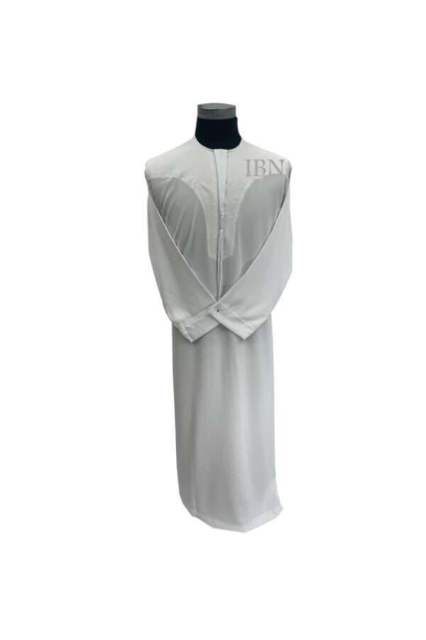 Long Sleeve Solid White Thobe Front Bottom Laces