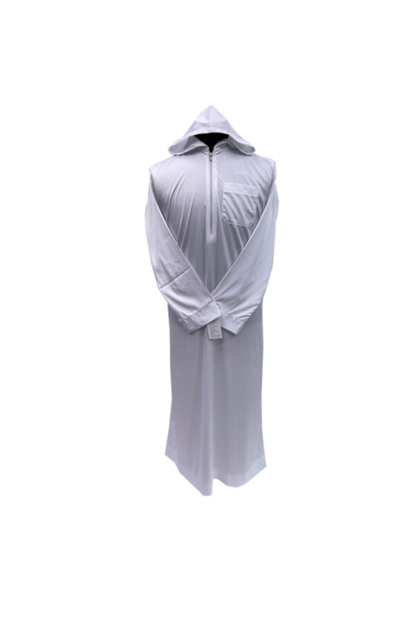 Long Sleeve White Thobe Front Zipper Hoodi