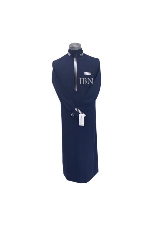 Long Sleeve Navy Blue Thobe Front Zipper Collar Bottom