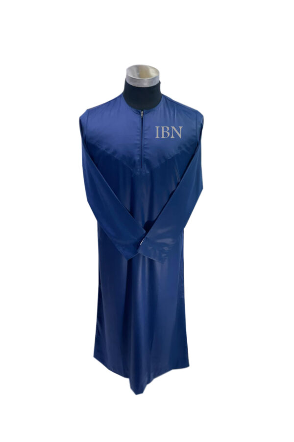 Long Sleeve Solid Navy Blue Thobe Front Zipper