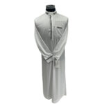 Long Sleeve White Thobe Front Zipper Collar Bottom