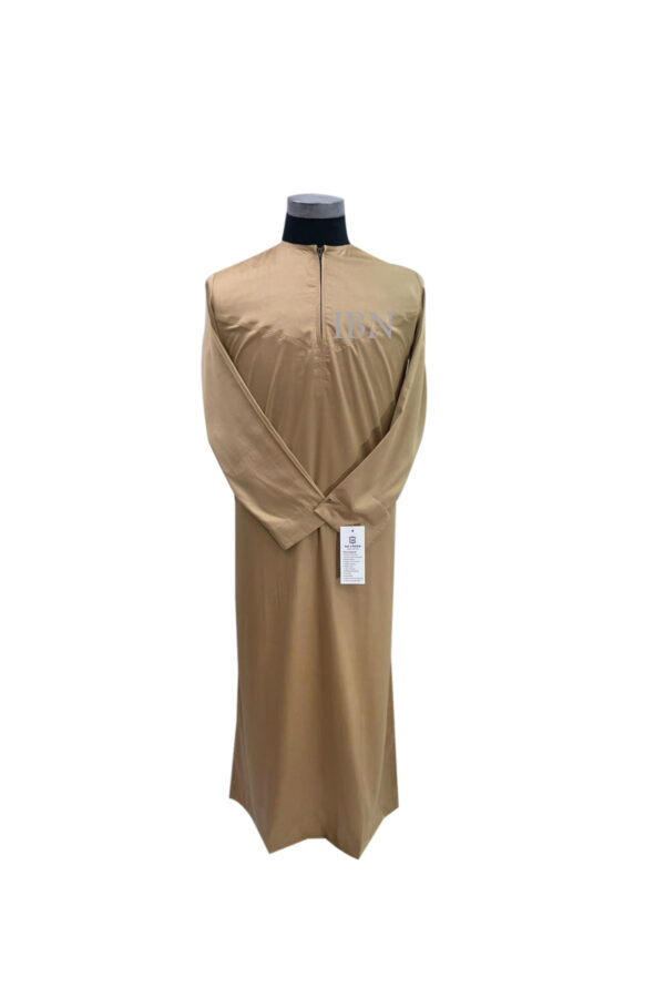 Long Sleeve Solid Brown Thobe Front Zipper