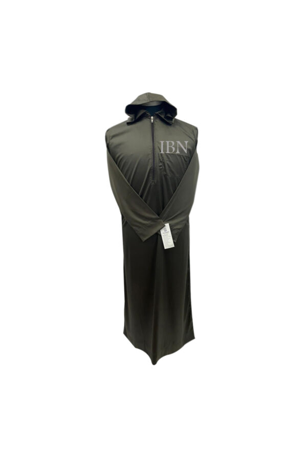 Long Sleeve Olive Thobe Front Zipper Hoodi